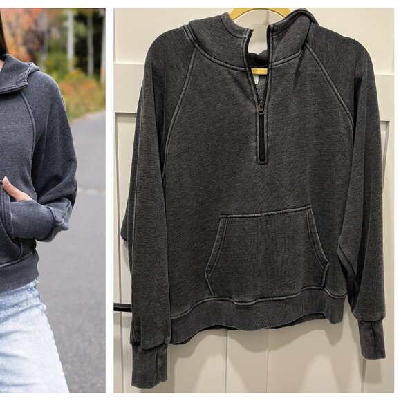 Vintage Washed Quarter Zip Hoodie in Washed Grey - Picture 2 of 2